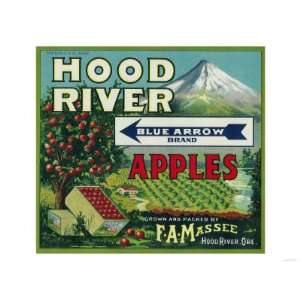  Blue Arrow Apple Crate Label   Hood River, OR Giclee 