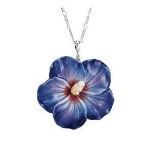  Franz Porcelain Blue rose of Sharon flower Rhodium plated 