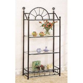 sunburst Design Wrought Iron Style 4 Tier Rack / Bookcase With Glass 