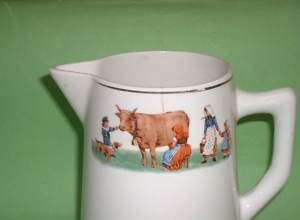 OLD French CERAMIC WATER / MILK Pitcher w/ COW on  