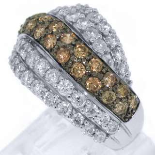 WOMENS CHOCOLATE BROWN CHAMPAGNE DIAMOND WEDDING BAND RING 14KT WHITE 