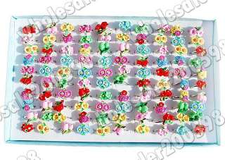 100PCS Resin Cute Flower Adjustable Childrens Rings  