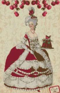 Marie Antoinette w/ Christmas Cake Shabby Chic Vintage Cross Stitch 