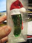 SUPER CUTE BRIGHT GREEN CHRISTMAS PICKLE in SANTA HAT glass new in 
