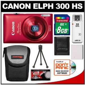  Canon PowerShot 300 HS Digital Elph Camera (Red) with 8GB 