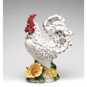  Large White Rooster with Sunflowers Ceramic Figurine