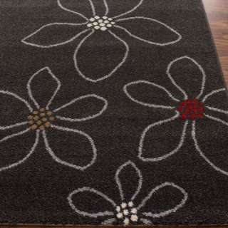 Large Area Rugs Modern Stencil Floral Charcoal 8x11  