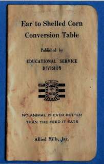 Old Farmer Ear to Shelled Corn Conversion Table Booklet  