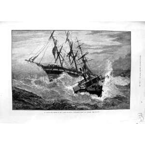  1881 CHANNEL TUG SHIP DISTRESSED VESSEL STORM FINE ART 