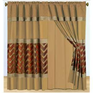 com 4 Pieces Light Brown, Camel, Gold, Orange Chenille Window Curtain 