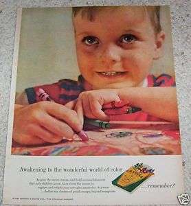 1961 Crayola Crayons  Binney & Smith  boy coloring AD  