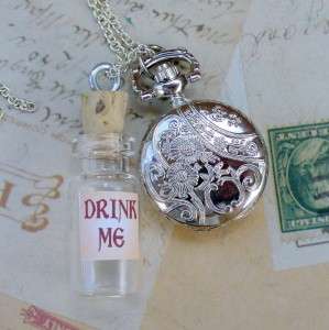 DRINK ME tea Watch necklace pendant Alice in Wonderland  