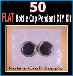   NO LINER FLAT SILVER BOTTLECAP & 50 CRYSTAL CLEAR 3D EPOXY STICKERS