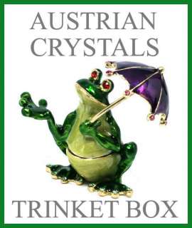 Lovely Umbrella Frog Trinket Box w/ Austrian Crystals  