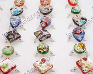 36pcs Murano Glass bead mixed Designer 18KGP rings  