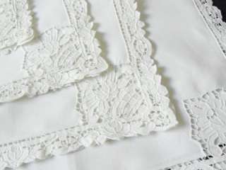   Set 6 Vintage Antique NEEDLE LACE Dinner Napkins 17 Linen Flowers LUX