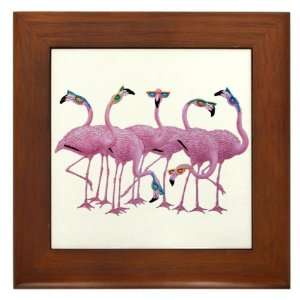    Framed Tile Cool Flamingos with Sunglasses 