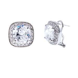  Square Cubic Zirconia Diamond Sterling Silver Stud 