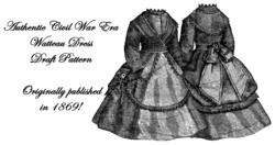 Dress Pattern Civil War Victorian Watteau Draft 1869  