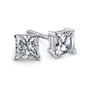  0.66 Ct. D SI3 Princess Cut Diamond Stud Earrings Platinum 