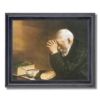 daily bread man praying at dinner table grace religious picture framed 