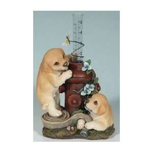  Decorative Playing Puppies on Fire Hydrant Garden Rain Gauge 