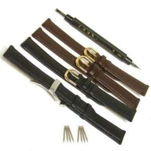   Black Brown Leather Watch Band Deployment Buckle 16mm