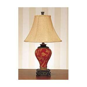  Hand Painted Leaf Design Table Lamp (Red) (20.5H x 12W x 