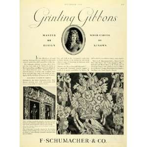  1930 Ad Grinling Gibbons Design Carving Brocatelle Drapery 