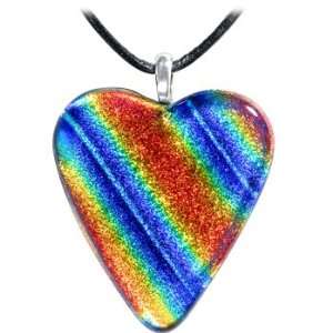 Holly Lynn Silver Rainbow Heart Dichroic Glass Necklace