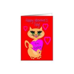  Teacher Valentines Day Kitty Kat Big Red Heart Card 