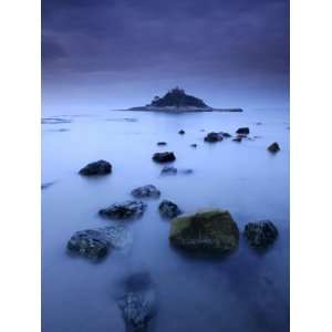 St Michaels Mount at Sunrise, from Marazion Beach, Cornwall, Uk 