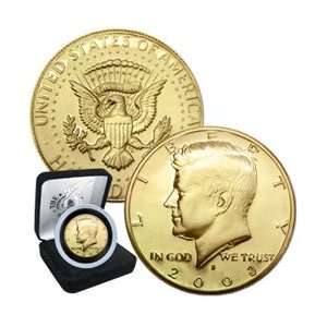  KENNEDY HALF DOLLAR   FULL DATE   24K GOLD PLATED   IN AIR 