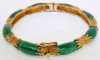 Ladies Bangle 14k Yellow Gold & Green Enamel Bracelet  