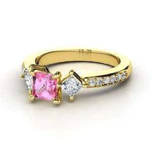  Caroline Ring, Princess Pink Sapphire 14K Yellow Gold Ring 