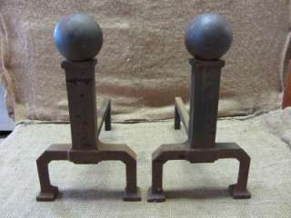   Set Cast Iron Fireplace Andirons  Antique Dogs Mantels Fire Old 6958