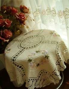 Hand Crochet Silk Embroidered Flower Table Cloth M  