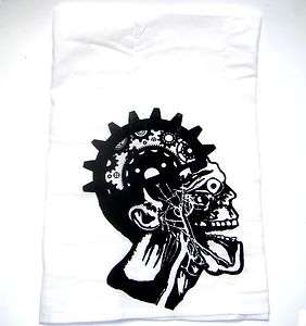 Steampunk Zombie Skull ~Flour Sack Towel~ Kitchen Tea Towel Gear Head 