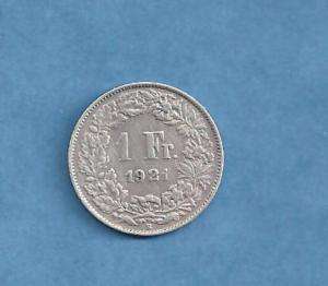 SWITZERLAND SILVER COIN 1 FR 1921 5 GM  