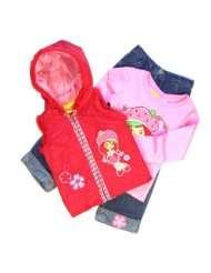 Strawberry Shortcake Young Girls 3 Piece Vest & Jeans Set Sizes 4 6X