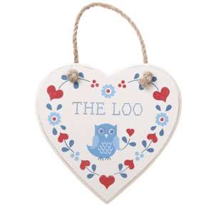   Owl The Loo Wood Hanging Heart Sign/Plaque Hearts & Flowers  