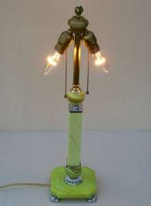   Art Deco Houze Vaseline Glass Table Lamp for Slag Glass Shade  