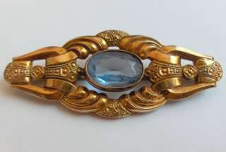 ANTIQUE ART DECO GOLD FILLED PIN BROOCH w BLUE STONE RR  