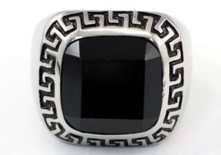 Black Agate Greek Key Stainless Steel Champion Ring R144  