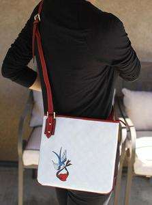 NEW GUCCI GG Canvas/Leather Cross Body Messenger bag handbag w/ Bird 