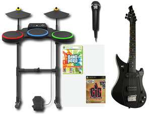 XBox 360 Band Hero + Power Gig Guitar Drums Games Wireless set bundle 