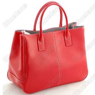   PU Leather Handbag Tote Shoppers Top Handles Bags Purse Red  
