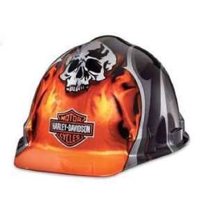 Harley Davidson Hard Hat Skull Flames Bar & Shield Logo w/ Ratchet 