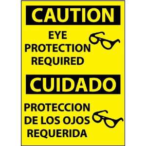 Caution, Eye Protection Required, (Graphic), Bilingual, 14X10, Rigid 