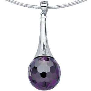 Sterling Silver Facet Violet Cubic Zirconia Pendant (Sold alone cable 